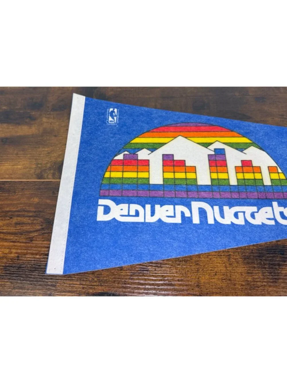Vintage Denver Nuggets NBA Pennant With Skyline Logo & Rainbow Design